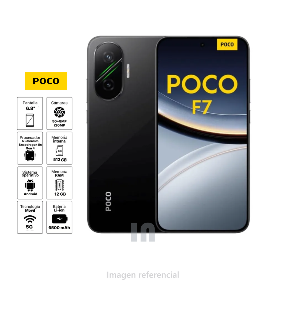 Smartphone POCO F7, 12GB, 512GB, 6.8", batería 6499 mAh, color Negro 