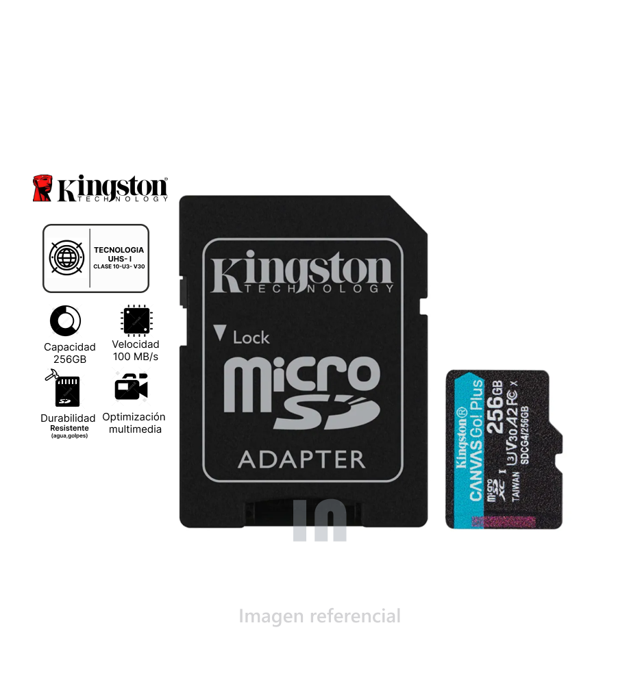 Memoria Flash Kingston SDG4/256GB, 256GB SD UHS-I Clase 10, con Adaptador.