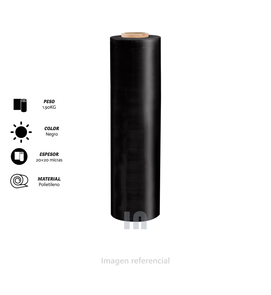 STRECH FILM MANUAL 20X20 MICRAS PESO 1.90KG NEGRO.