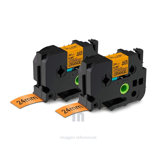 Cinta laminada negro sobre amarillo 24MM AZE-65, empaquetado al menudeo negro y amarillo.