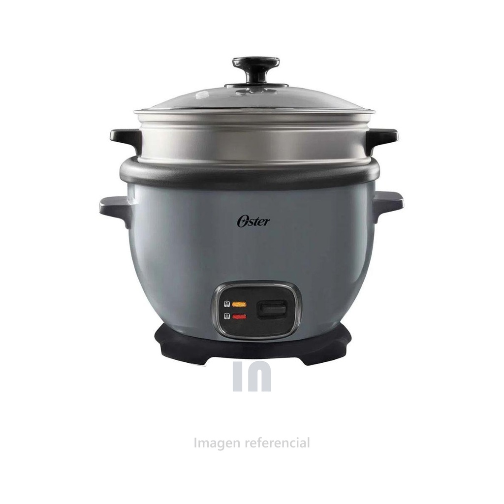 Olla Arrocera Oster 1.8L Antiadherente CKSTRC5731S, 700Watts, bandeja de vapor de 2.5lt, tapa de vidrio refractario, plateado.