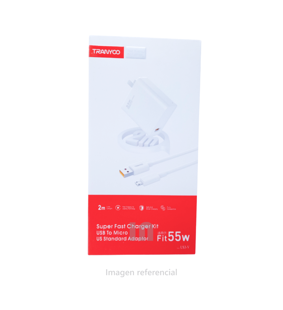 Cargador Tranyoo 55W Carga Rápida Blanco, tipo v8.