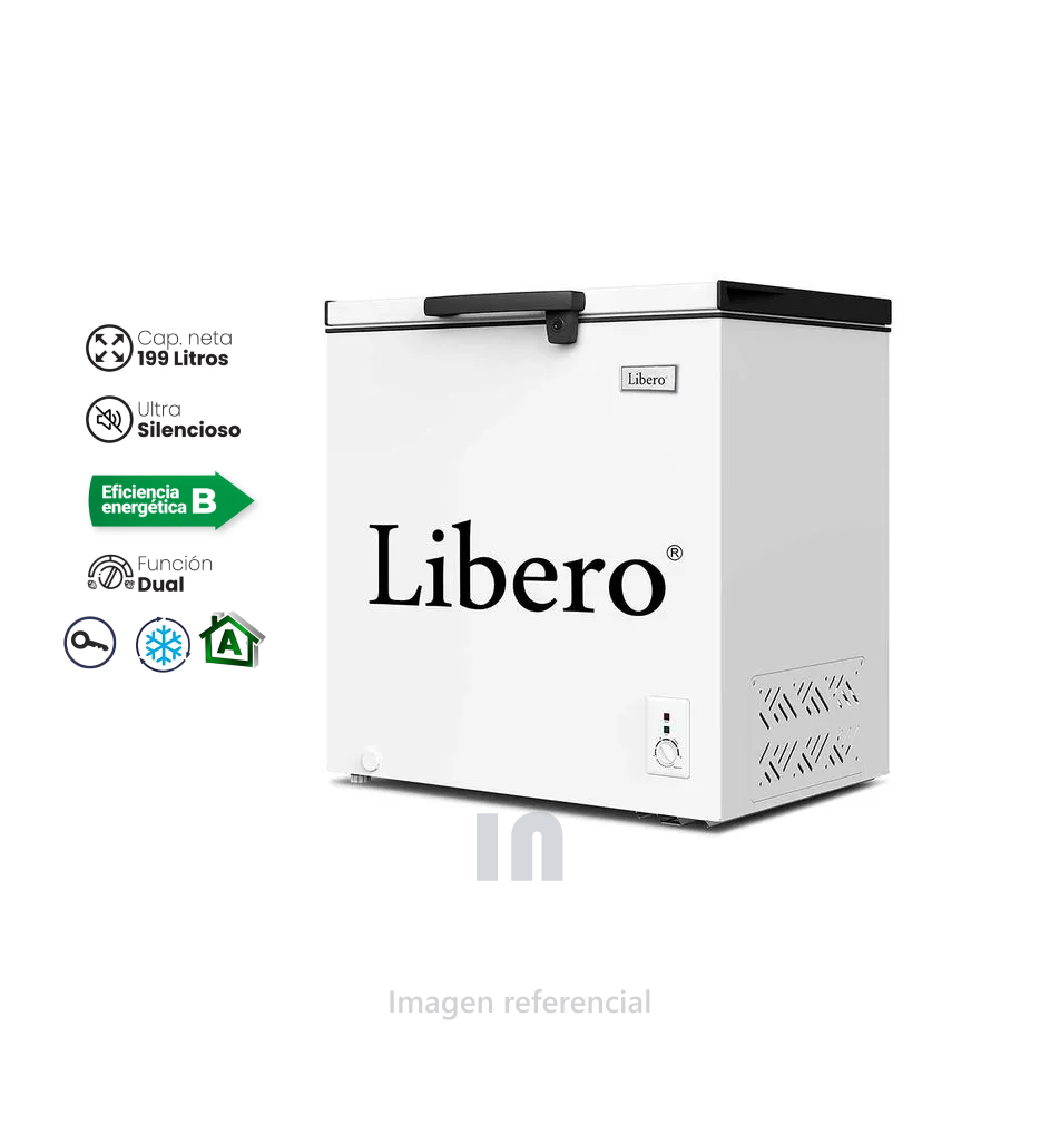 Congeladora 200 litros blanco lfh-201v libero, de acero inoxidable, cajón de frutas y verduras, iluminación interna, eléctrica, blanco.