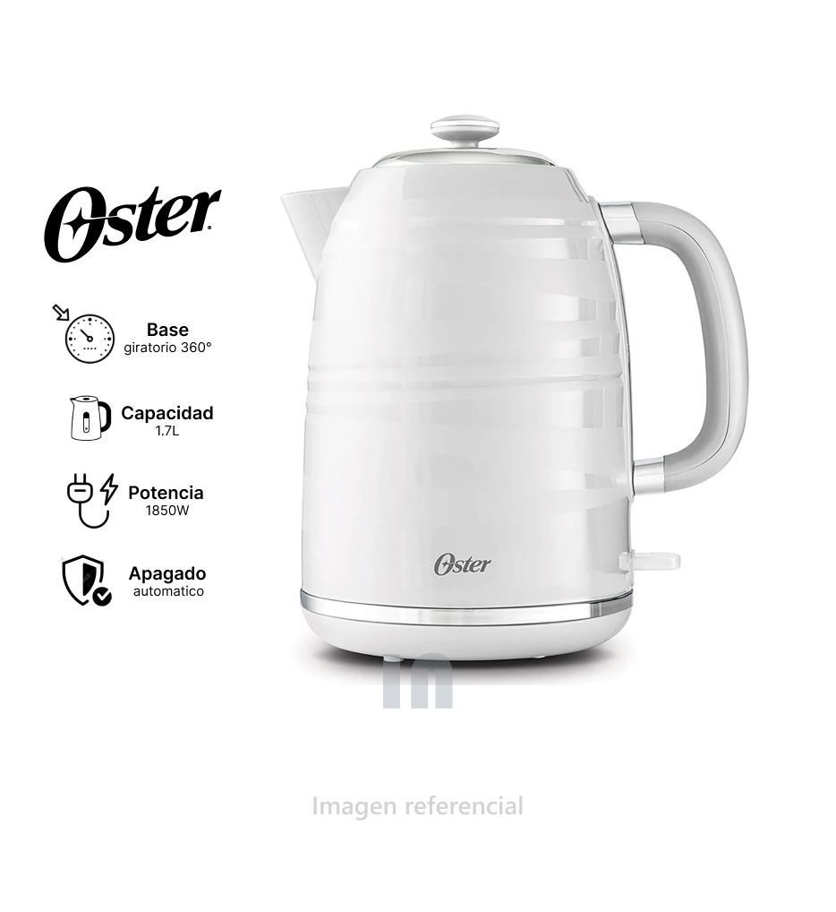 Hervidor Eléctrico Oster 1.7 Litros BVSTKT4177K, potencia 1850W, blanco.