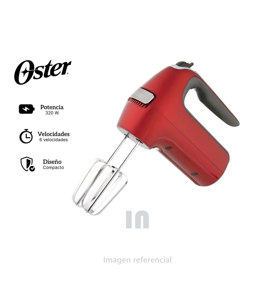 Batidora de Mano Oster FPSTHM360R053, 6 Velocidades, 320W, Rojo