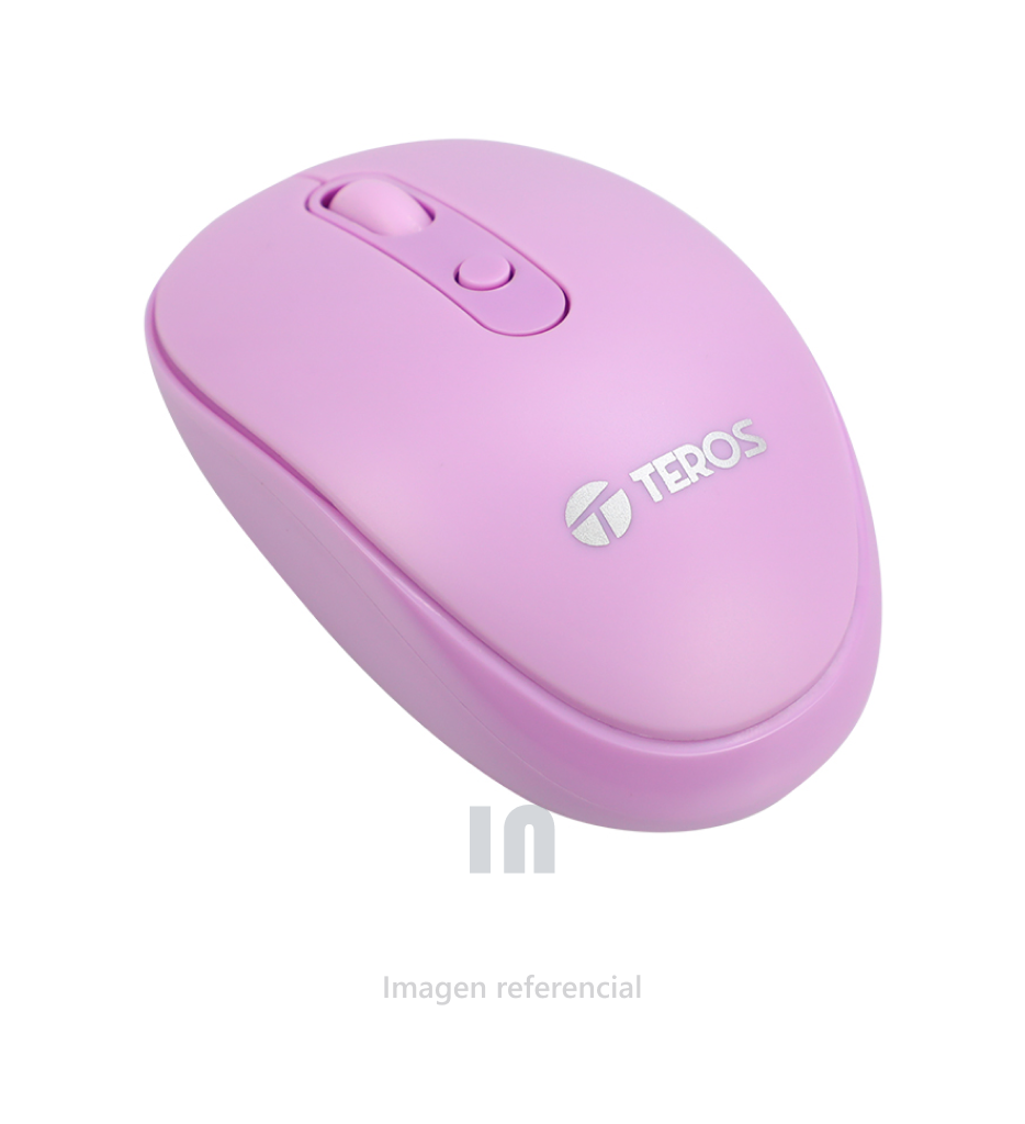 Mouse óptico inalámbrico Teros TE5075P, Color Purpura, 1600 dpi, receptor USB.