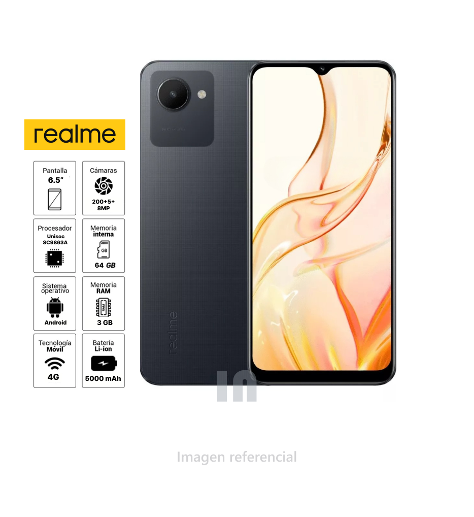 Smartphone Realme C30S - 6.5" 3GB RAM, 64GB ROM, 5000 mAh - Negro
