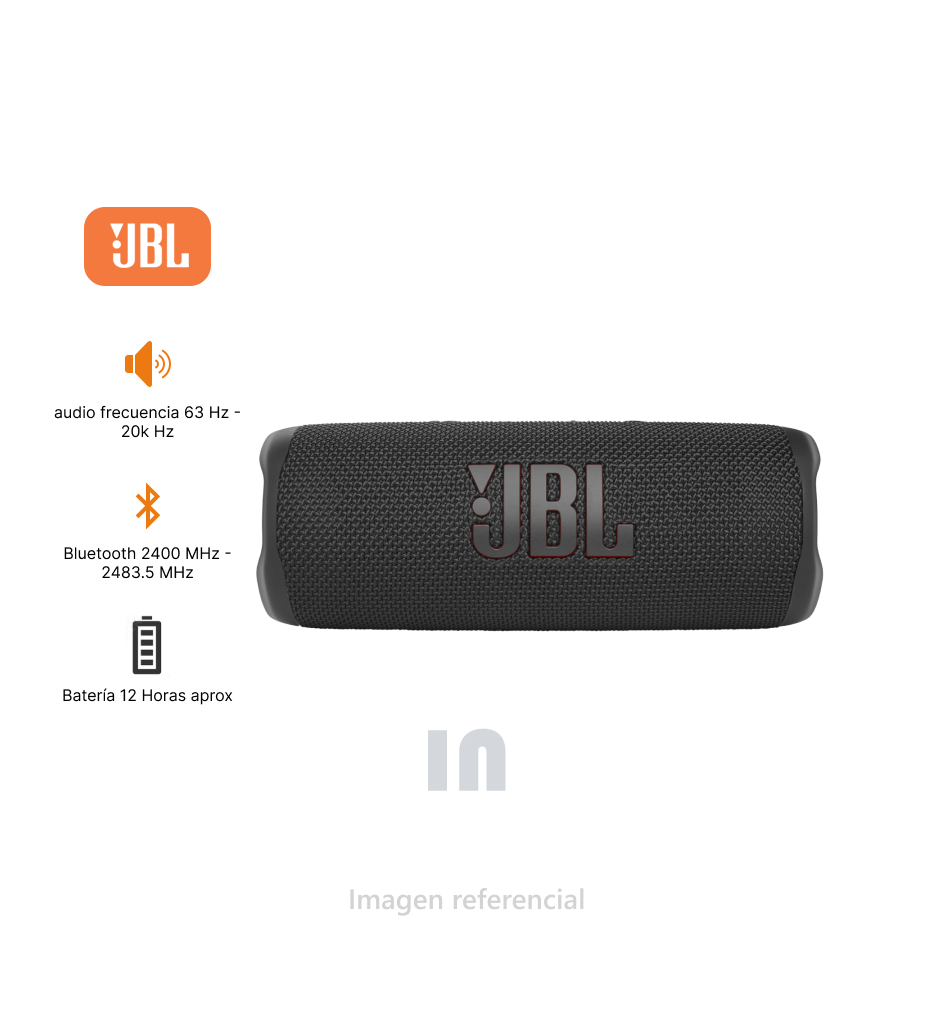 Parlante bluetooth JBL Flip 6 party boost, potencia 20W, resistente al agua IP67, hasta 12 horas de reproducción, bluetooth 5.1.