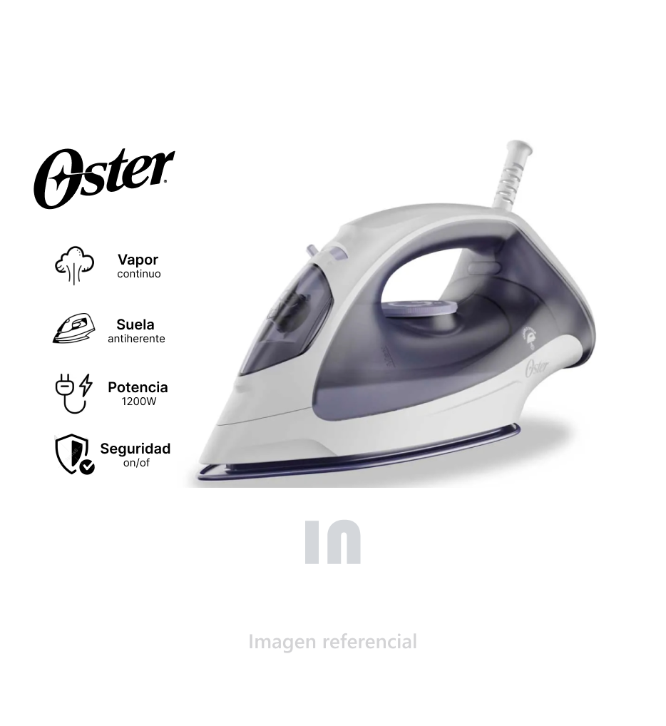 Plancha de Vapor Ligera Oster GCSTBS3802-053, 1200W-con vapor y base antiadherente – Color Gris