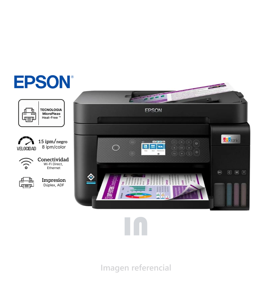 Impresora Multifuncional Epson EcoTank L6270, Inalámbrica, Dúplex, ADF, LAN, WI FI.