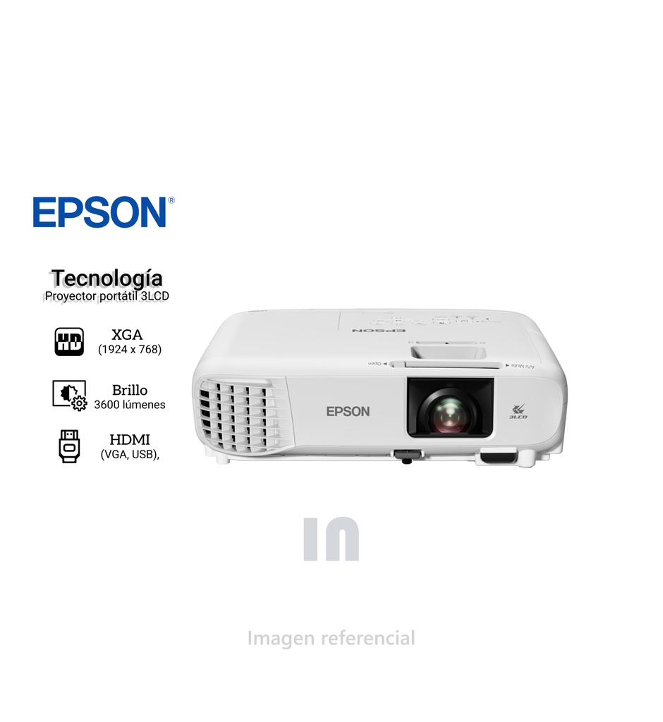 Proyector Epson PowerLite X49, 3600 Lúmenes, 1024x768, XGA, Parlante Monoaural: 5W x 1