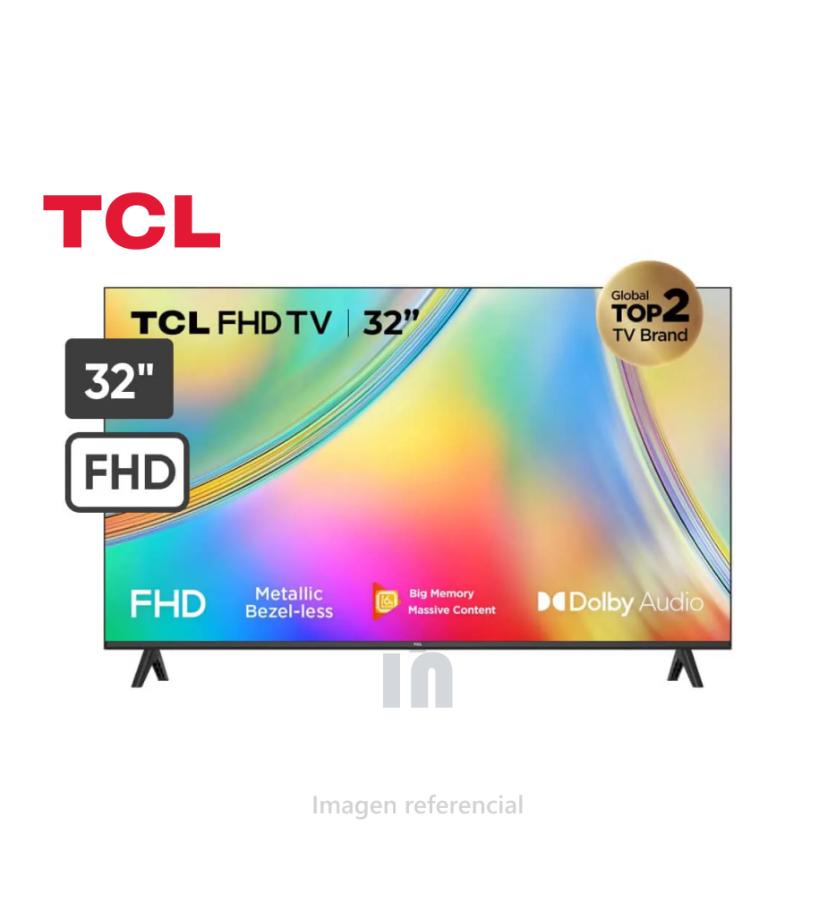 Televisor tcl led 32 pulg, procesador media tek 21, fhd smart tv 32s5400af, negro.