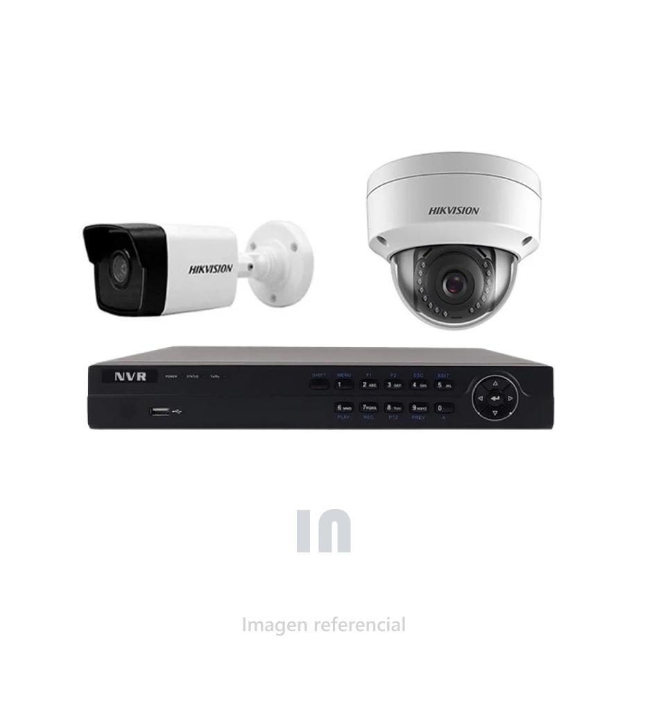 Kit de Video Vigilancia Hikvision 2 Cámaras IP – NVR 4 Canales PoE, Domo 2MP y Bullet Value 2MP