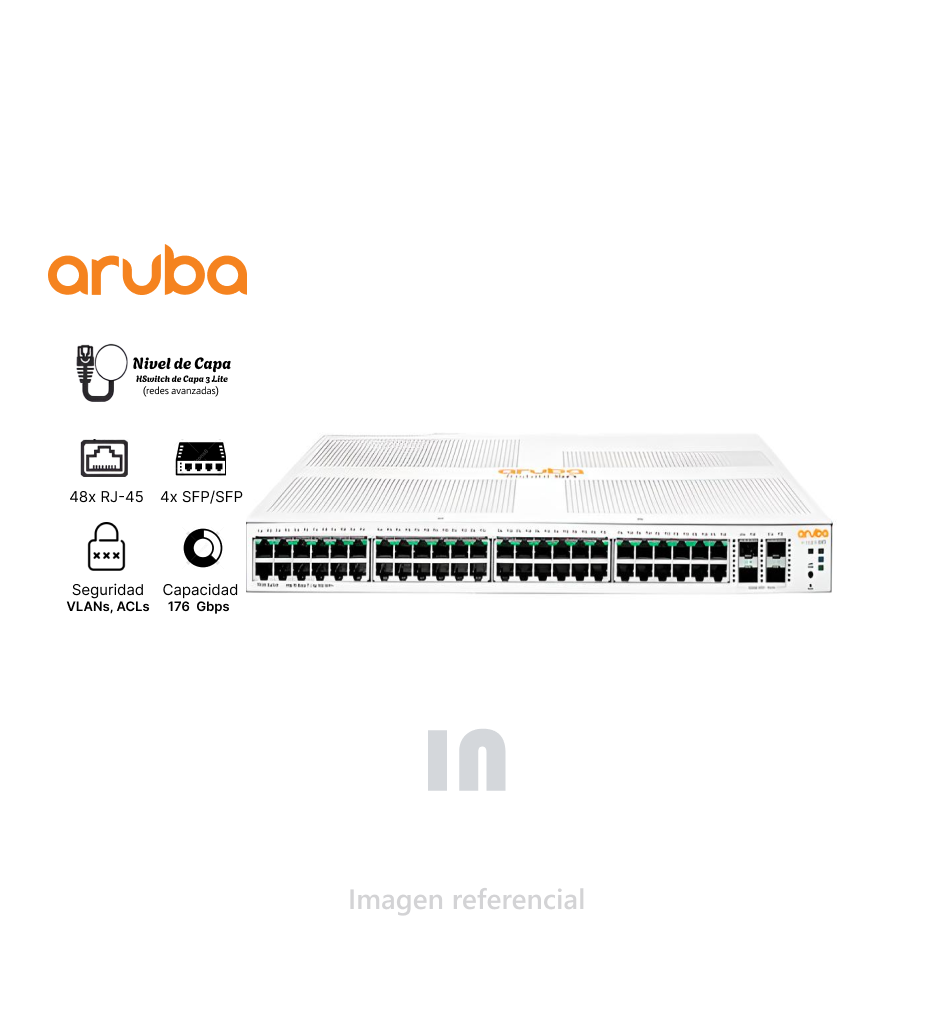 JL685AABA HPE ARUBA - Switch Aruba Instant On 1930 48GT  4SFP/SFP, 52 puertos  manejable, compatible con 3 capas, modular, consumo de energía de 36,90 W.