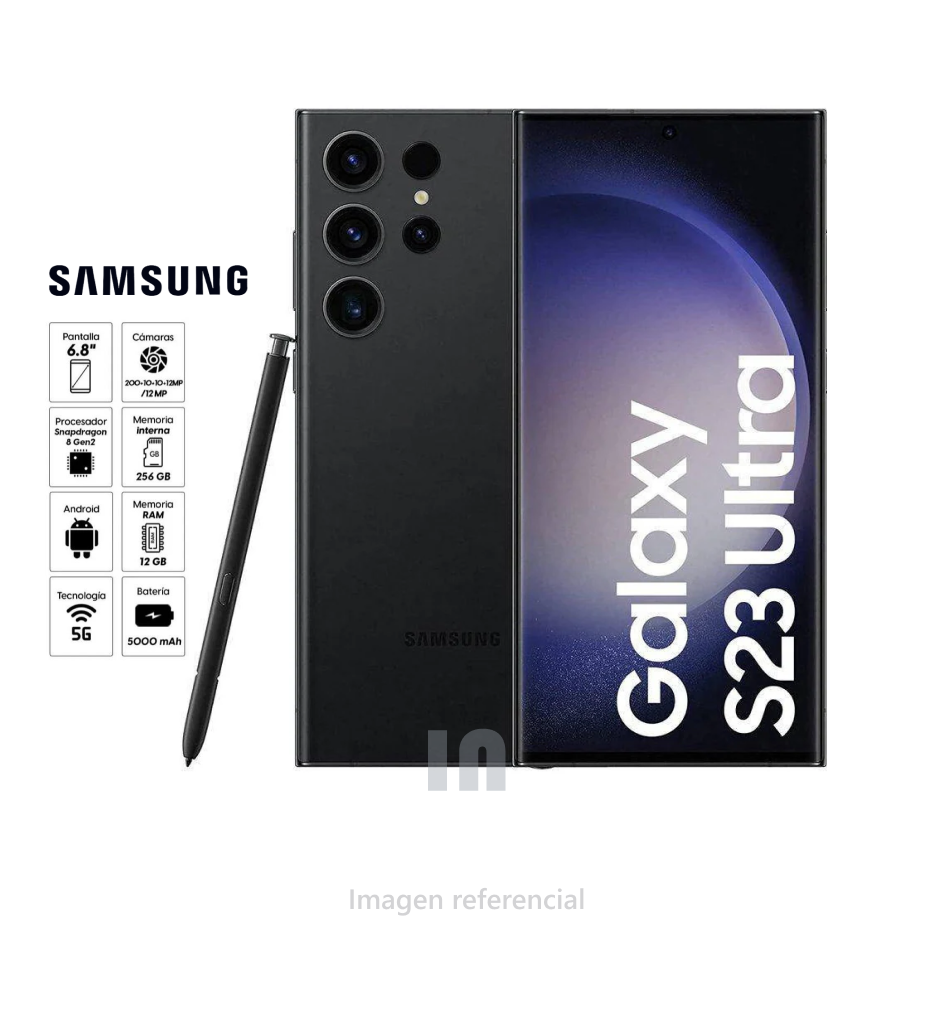  Celular Samsung Galaxy S23 Ultra 5G, 12GB RAM, 256GB ROM, Cámara 200MP + 10MP + 10MP, Negro