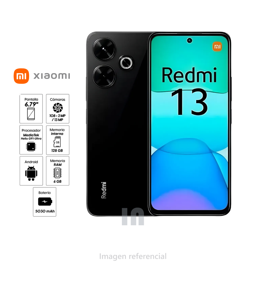 Smartphone Xiaomi redmi 13, 6gb ram, 128gb rom, cámara posterior 108mp.