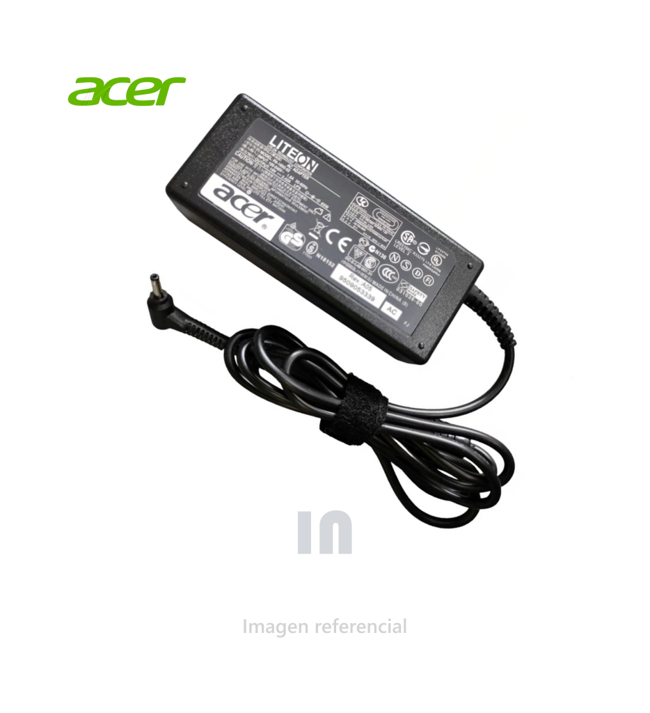 ADAPTADOR CARGADOR PARA LAPTOP ACER 19V - 3.42A 65W 3.0 X 1.1MM, PUNTA DELGADA.