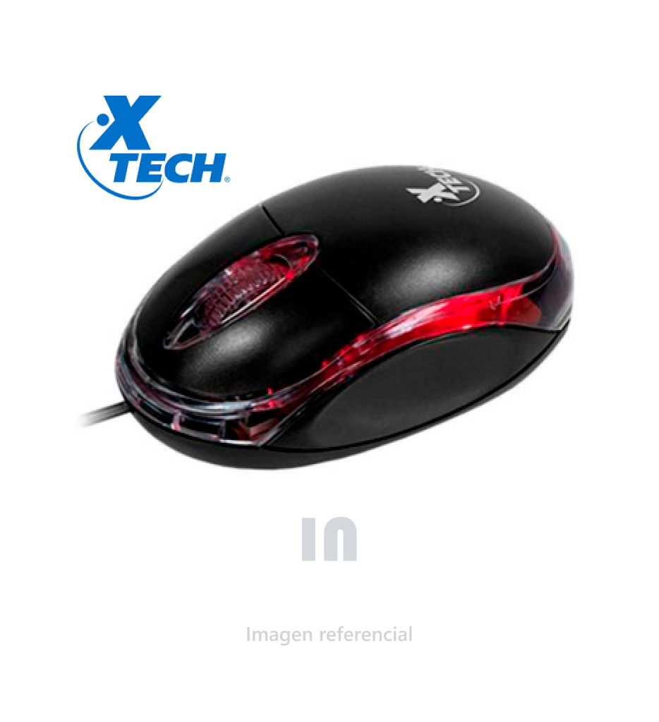 MOUSE XTECH XTM-195 OPTICO USB 3 BOTONES 1000 DPI, NEGRO.