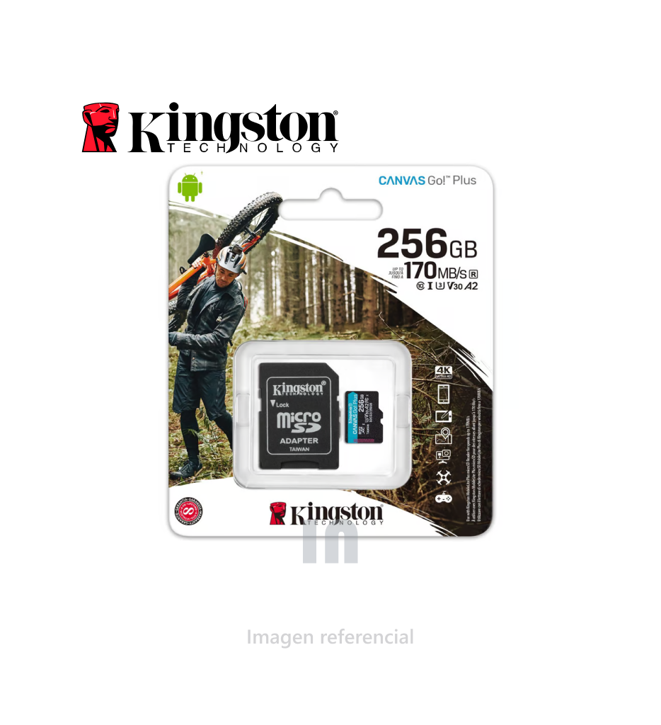 Memoria Flash microSDXC Kingston Canvas Go Plus, 256GB con adaptador SD, class 10.