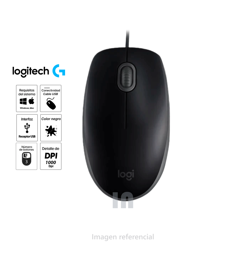 Mouse con cable m110 silent, 3 botones, cable de 180cm.