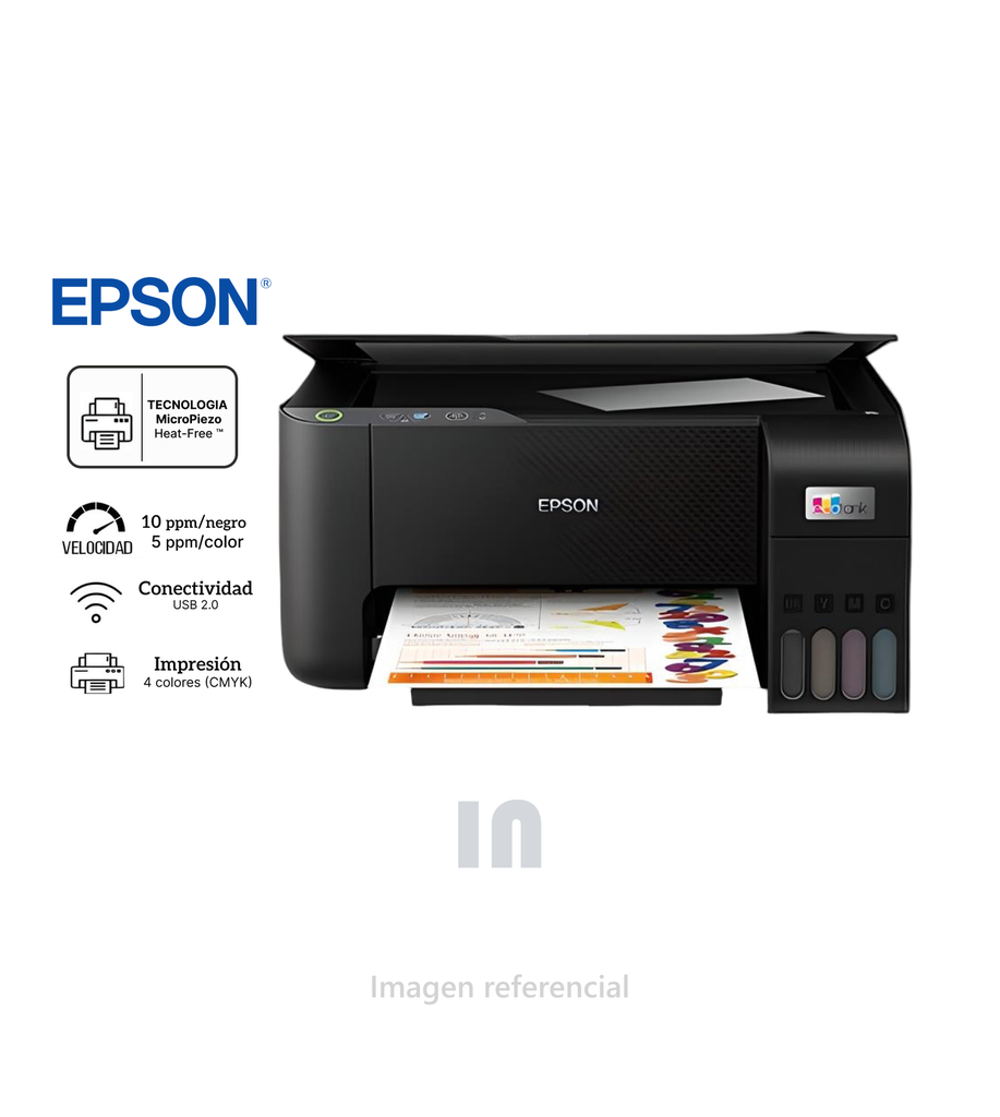 Impresora Multifuncional Epson EcoTank L3210 USB 2.0 | Imprime, Copia y Escanea | Rendimiento de hasta 4500 pág. Negro / 7500 a Color
