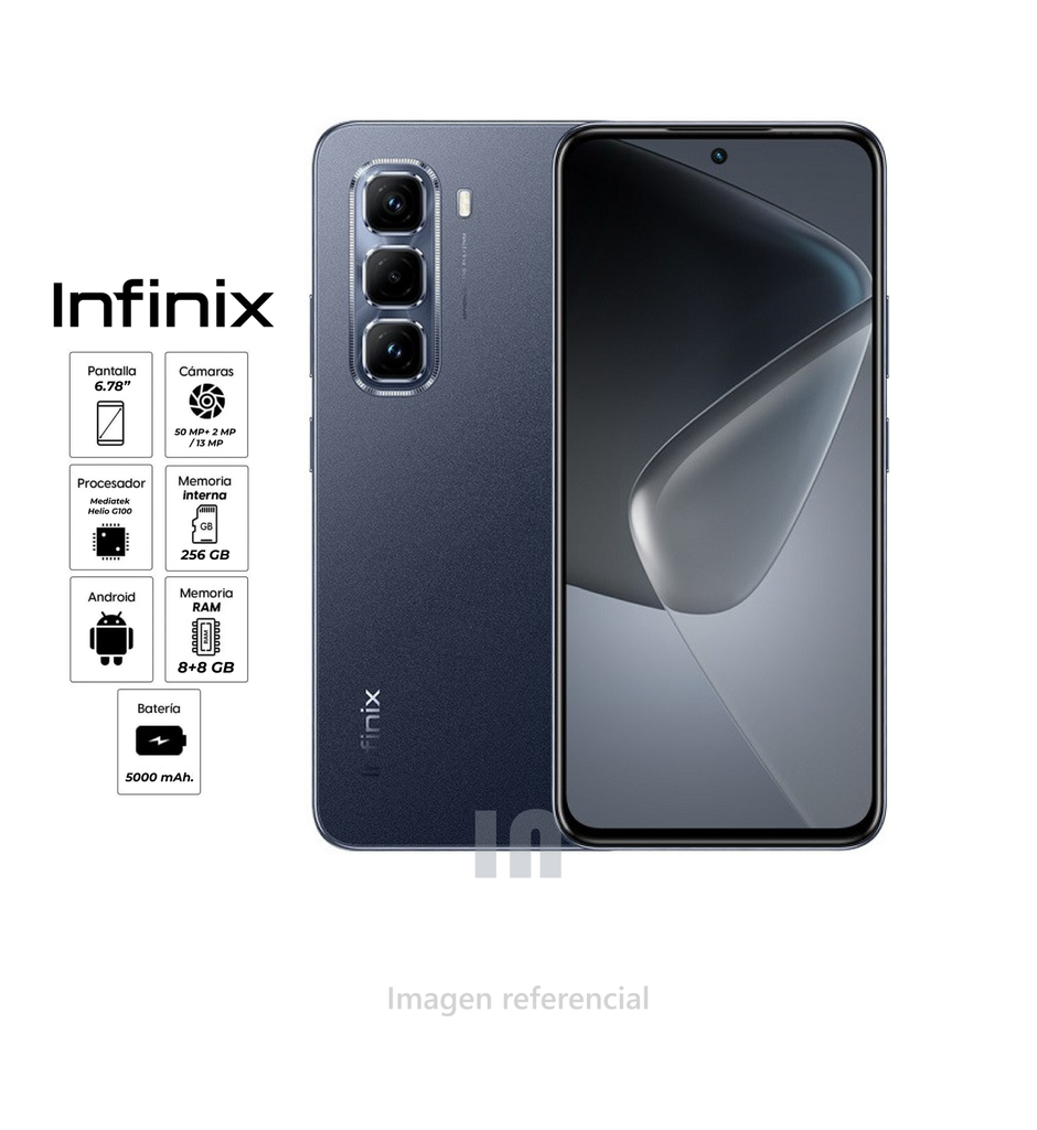 Infinix Hot 50 Pro Plus (X6880), 6.78" FHD+, Helio G100, 8GB+8GB RAM, 256GB ROM, Cámara de 50MP, Batería de 5000mAh