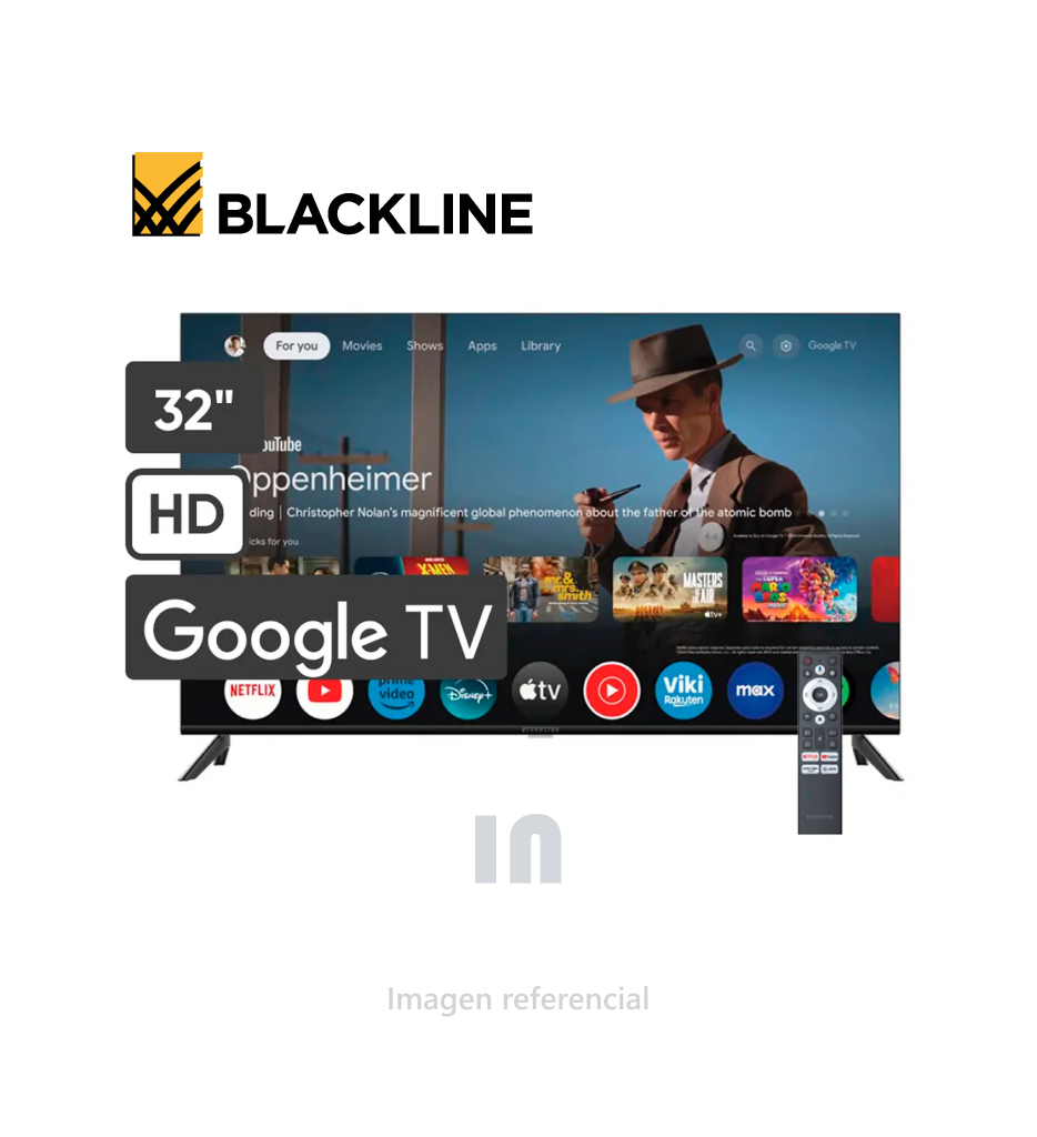 Televisor BLACKLINE LED 32 pulg, HD Smart TV BL32-T3000HD, Google tv, parlantes de 16w, negro.