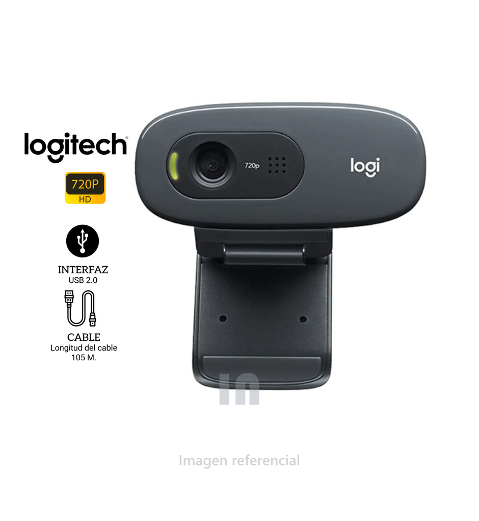Cámara Web Logitech C270 HD 720p, Micrófono Integrado, Color Negro