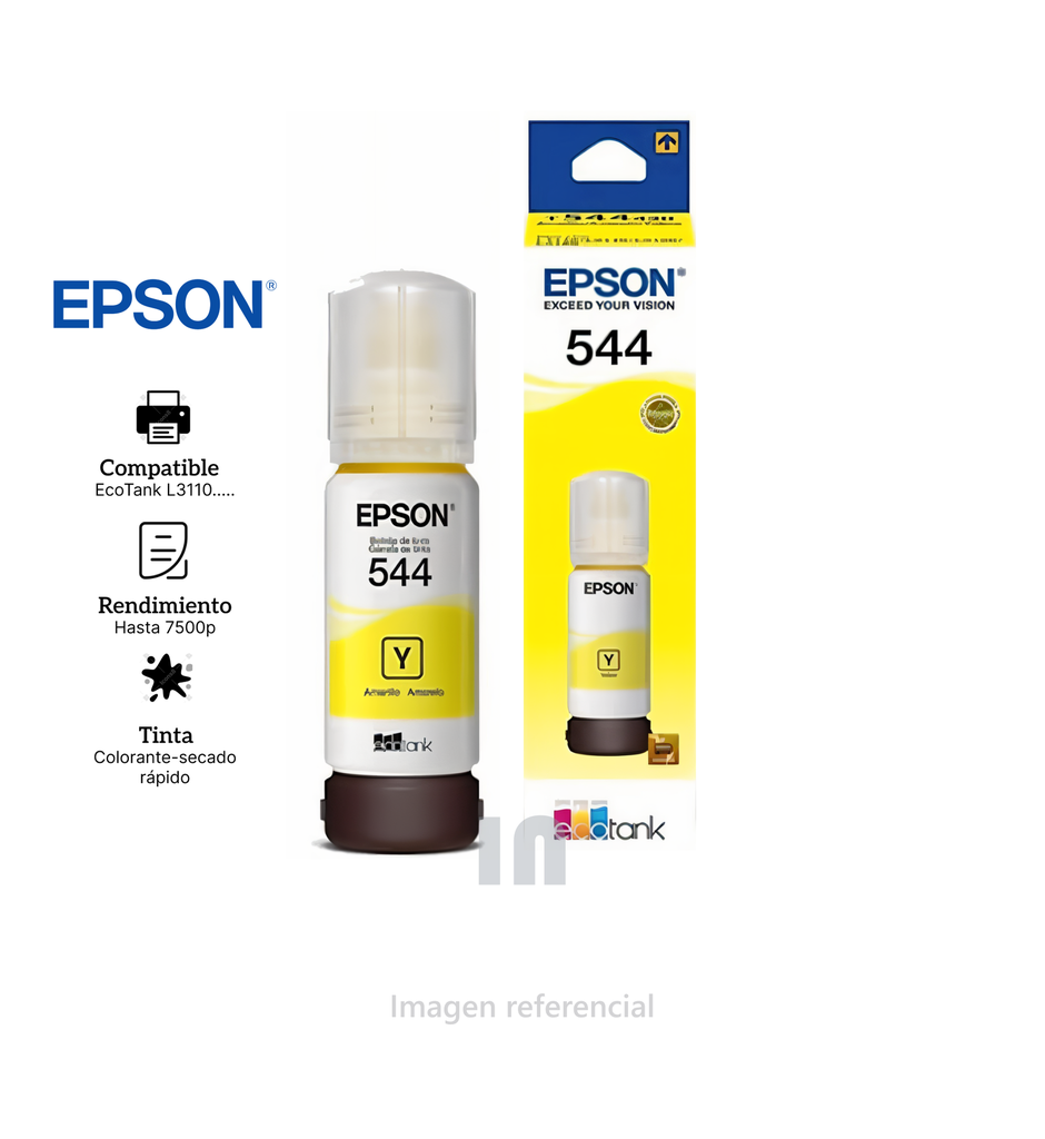 BOTELLA DE TINTA EPSON 544 AMARILLO T544420-AL, 65 ML PARA IMPRESORA L3110.