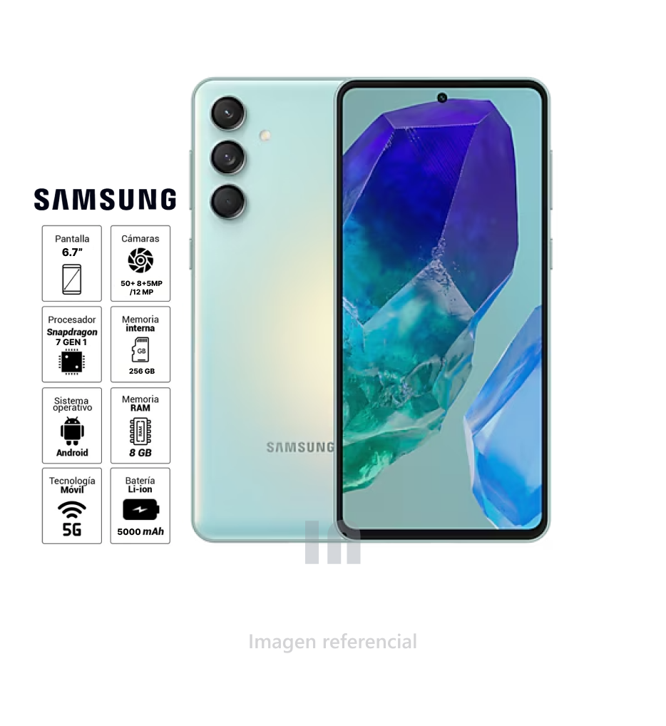 Celular Samsung Galaxy M55 5G, 6.7", 50MP, 8GB RAM, 256GB ROM, Snapdragon 7 Gen 1, Verde