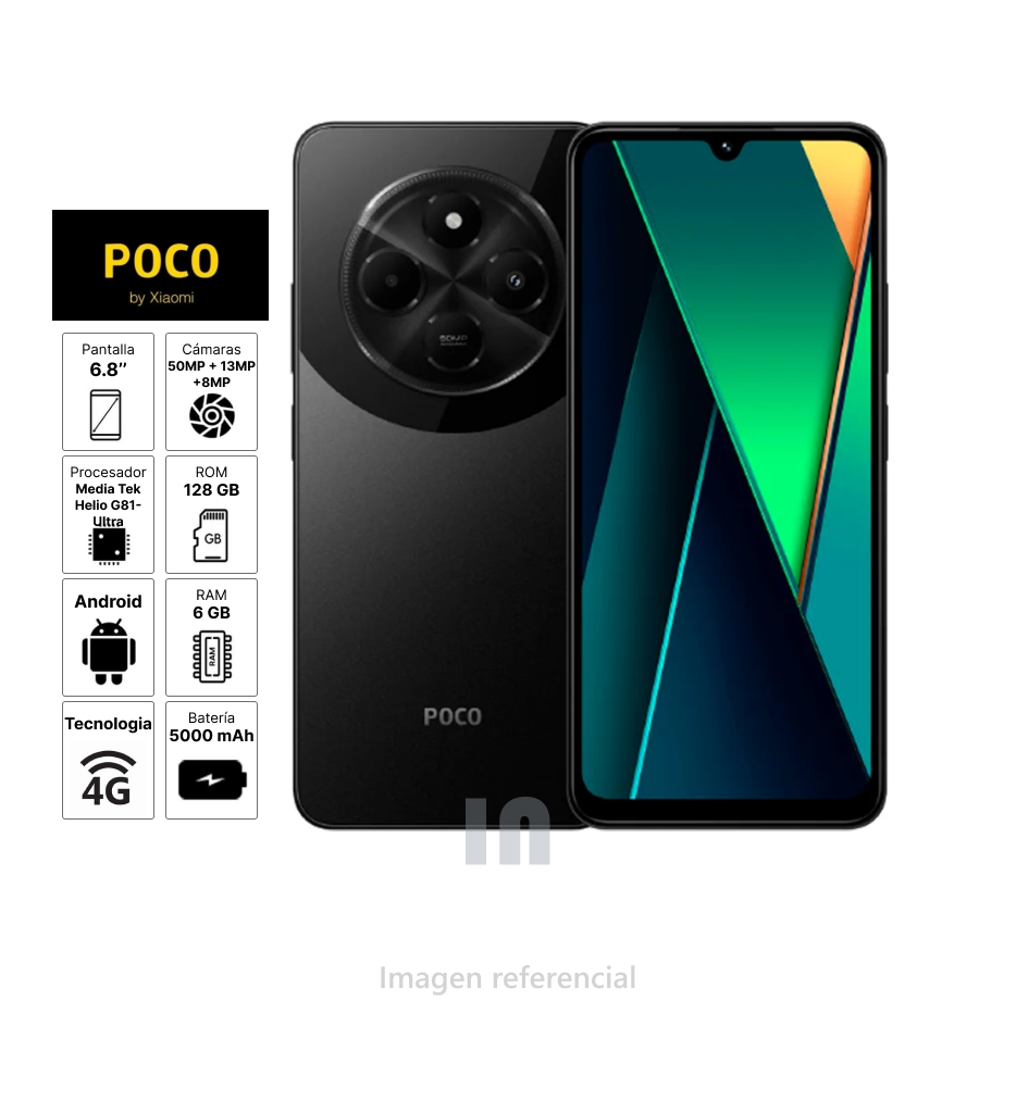 Smartphone Xiaomi Poco C75, 6,88", 50MP, 6GB RAM, 128GB ROM, Helio G81-Ultra, Batería de 5160 mAh