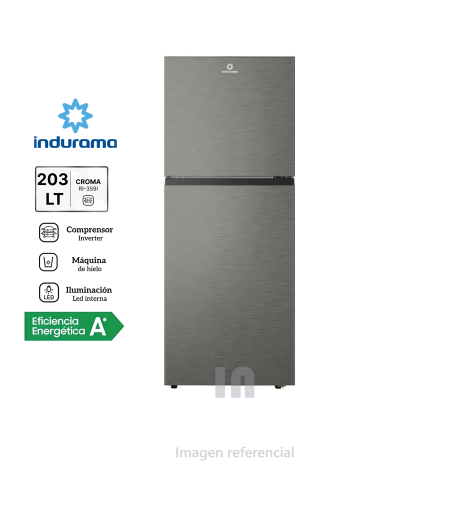 Refrigeradora Indurama 203L RI-359I Croma, bandeja de vidrio templado, filtro desodorizante, 2 puertas.