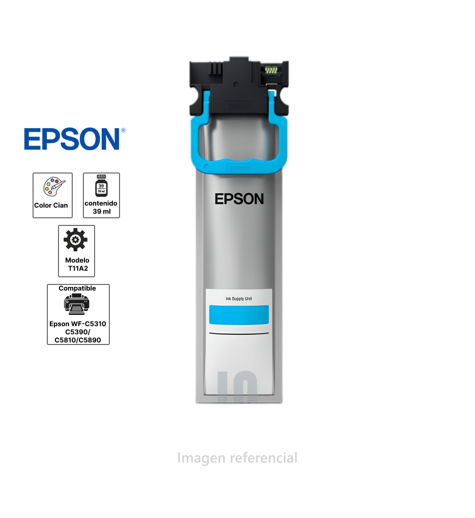 Bolsa de Tinta Epson Cian T11A2 C13T11A22A WF- C5310/C5390/C5810/C5890 39ML.