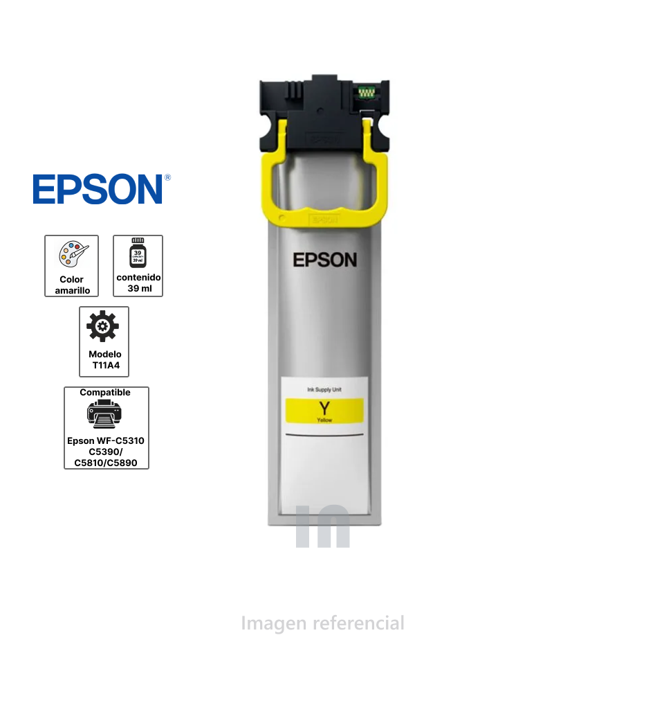 Bolsa de Tinta Epson Amarillo T11A4 C13T11A42A WF- C5310/C5390/C5810/C5890 39ML.