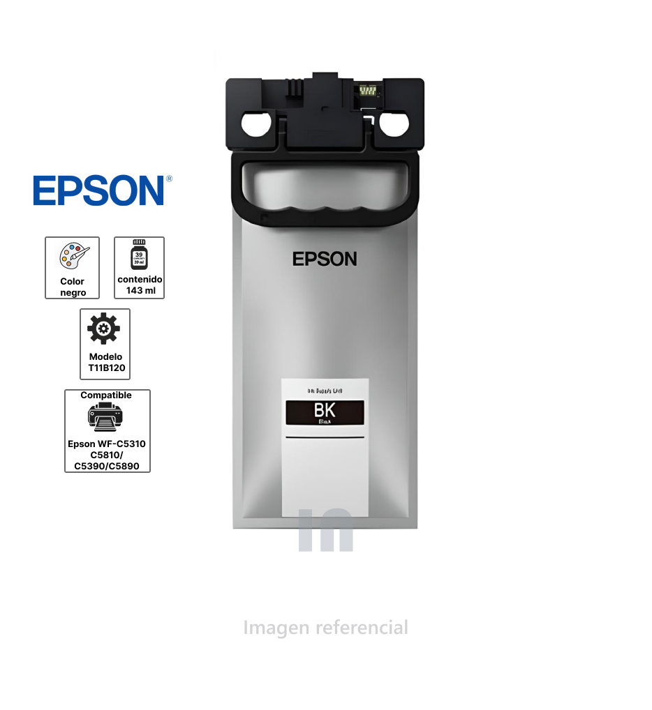 Bolsa de tinta EPSON T11B120-AL Color Negro, 143 ml, compatible C5810/C5310/C5390/C5890.
