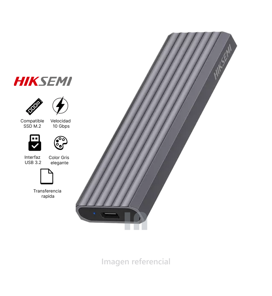 Caja Externa Hiksemi MDC1 para M.2 NVMe SSD, USB 3.2 Tipo-C, 10Gbps, Aluminio, gris.