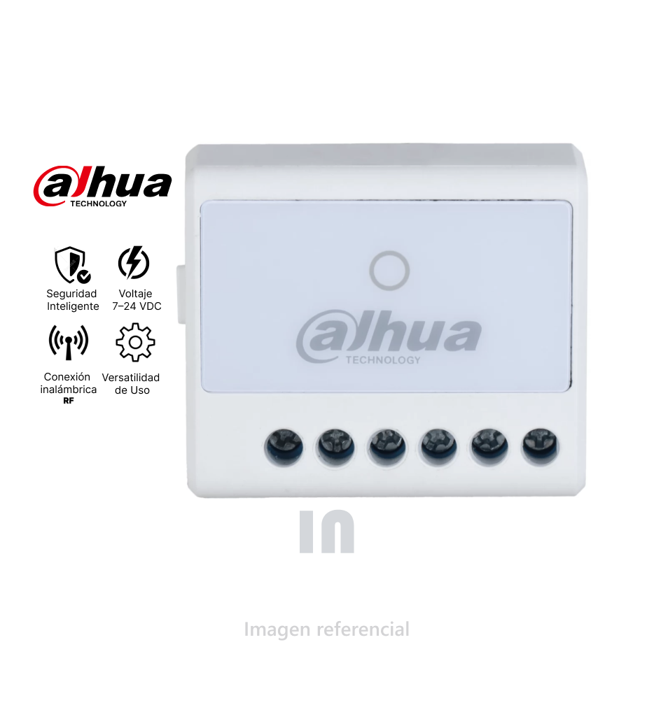 Relé Inalámbrico Dahua DHI-ARM7011-W2, 7-24VCD, 1 Entrada NO/NC, Salida 5A, Comunicación Estable, Detección de Interferencias.