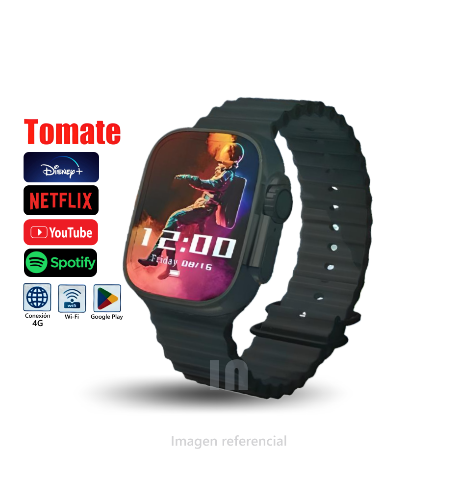 Smartwatch Tomate T-TA0001, 4G, GPS, Monitor de Ritmo Cardíaco, 4GB RAM, 64GB ROM