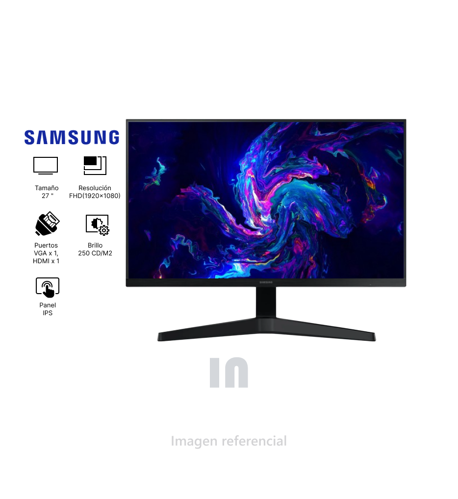 Monitor Samsung Essential S3, 27" Plano IPS, FHD (1920x1080), HDMI x1 / VGA x1, negro.