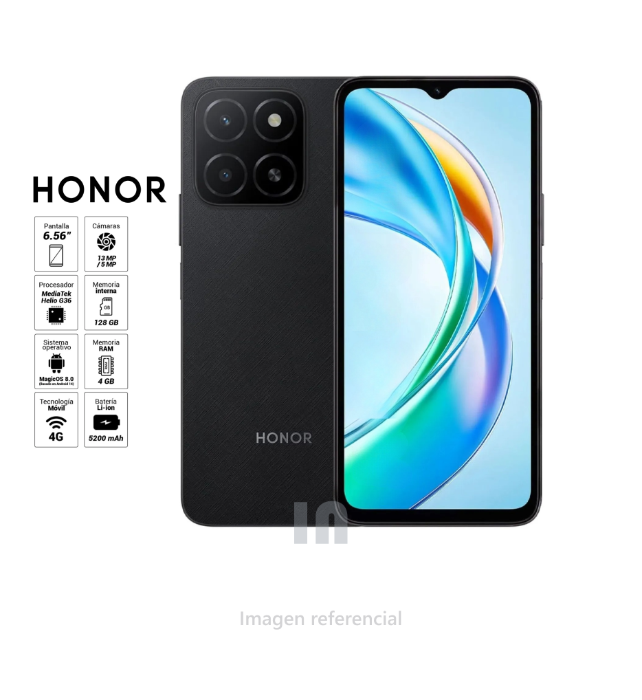 Smartphone HONOR X5b Plus - Pantalla de 6.56", Procesador MediaTek Helio G36, Cámara Dual de 50MP, 4GB RAM, 256GB ROM, Batería de 5200 mAh​
