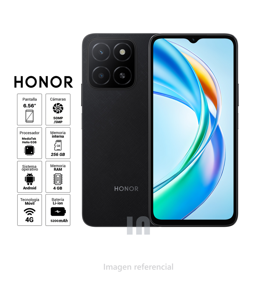 Smartphone HONOR X5b Plus - Pantalla de 6.56", Procesador MediaTek Helio G36, Cámara Dual de 50MP, 4GB RAM, 256GB ROM, Batería de 5200 mAh​