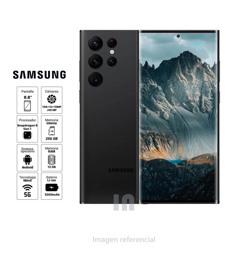 Celular Samsung Galaxy S22 Ultra,12GB RAM, 256GB/512GB ROM, Cámara 108MP + 48MP, Batería 5000mAh, Negro