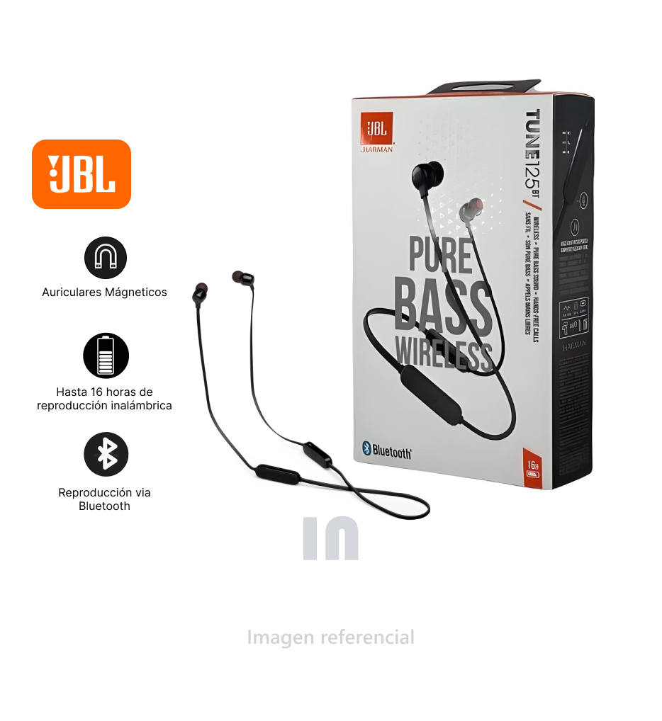 Audífonos Inalámbricos JBL Tune 125BT Wireless Bluetooth Earbuds, color negro.