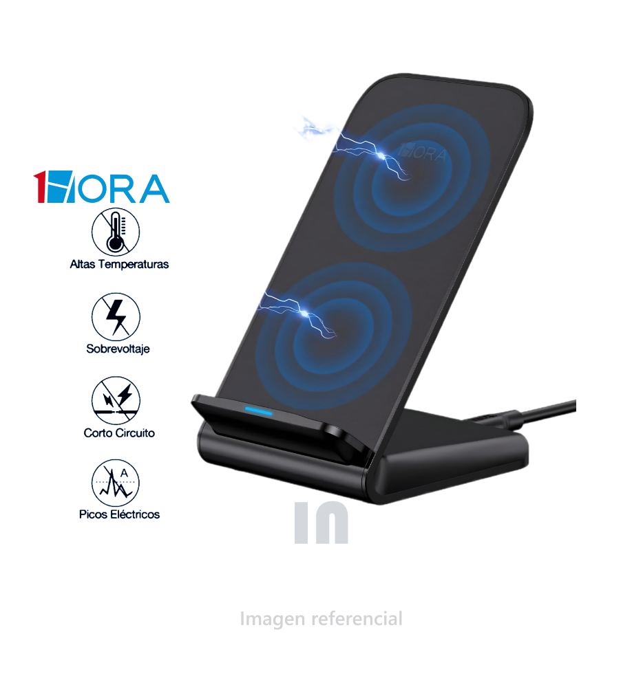 SOPORTE PARA CELULAR CON CARGA INALAMBRICA 15W-GAR157, COLOR NEGRO.