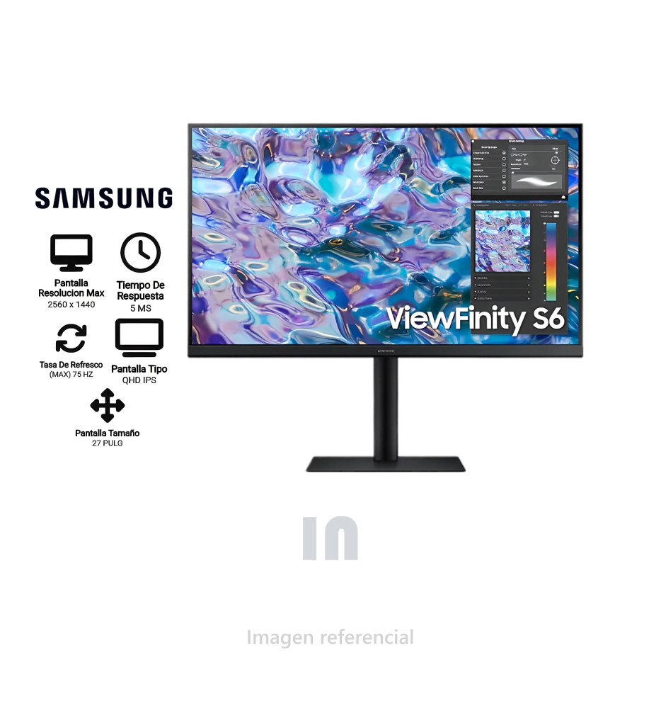 Monitor Samsung Viewfinity S6 27B610 (LS27B610EQNXZA), 27" LCD IPS, QHD 2K (2560x1440), HDMIx2/DP/HP-IN, negro.