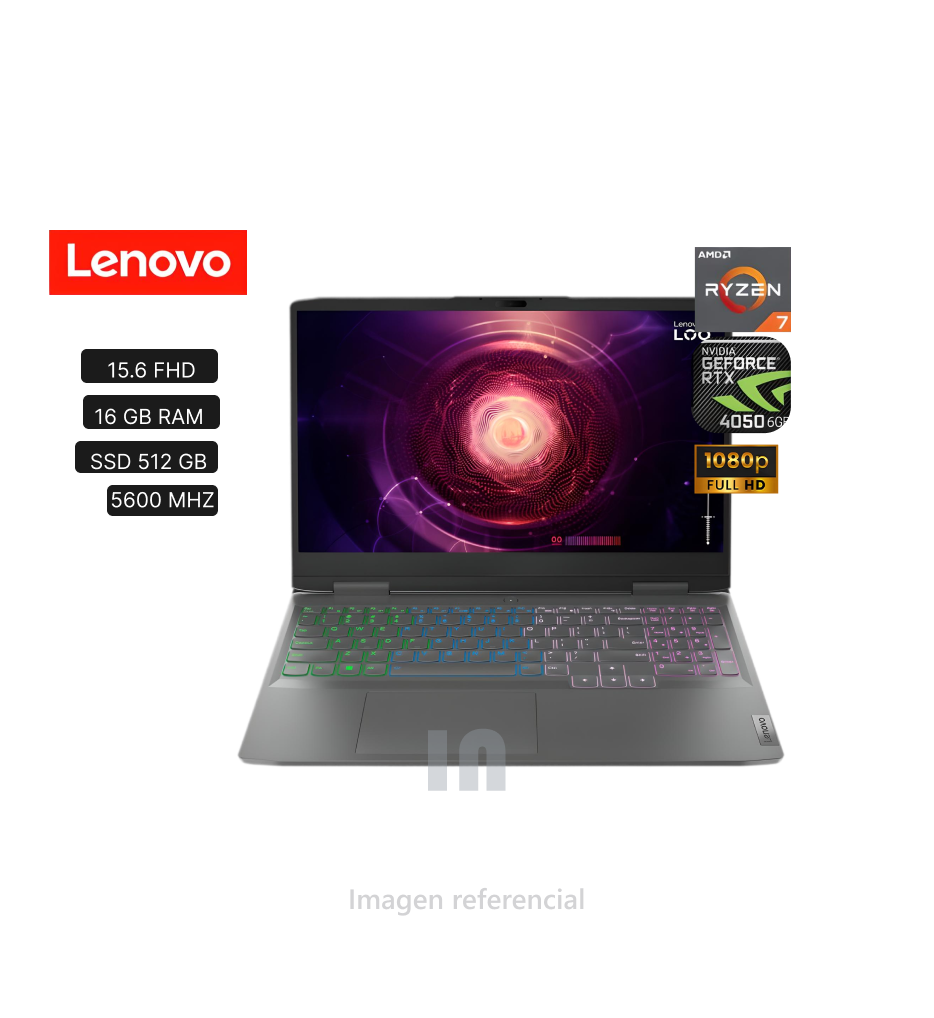 Notebook Lenovo LOQ 15APH8, 15.6" FHD IPS, Ryzen 7 7840HS, 16GB RAM, 512GB SSD, Gris
