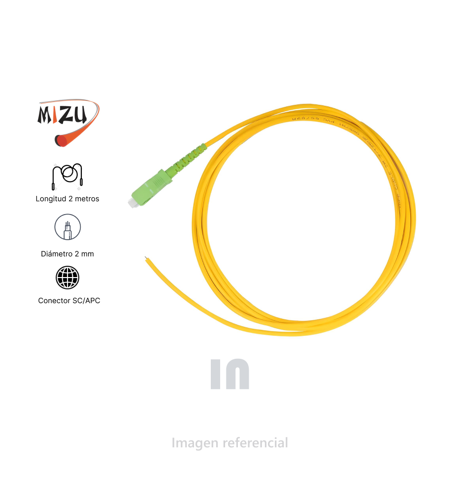 PIGTAIL SC/APC 2MMM, MOPT-SA-SM-2M, CON CHAQUETA, AMARILLO, 2MT, SM MIZU.