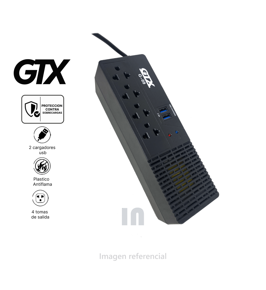 Estabilizador GTX G-09, 1000VA/500W, 4 Salidas, Cable de 1.1m, Negro.