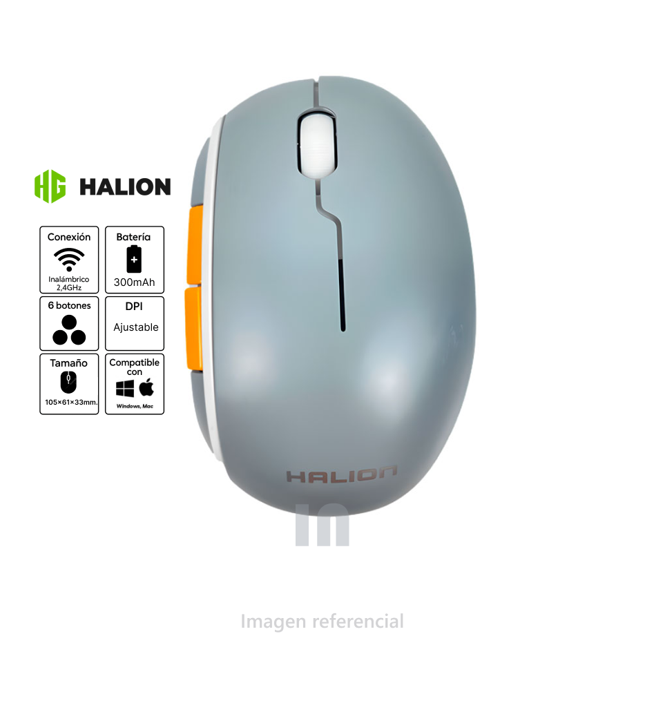 MOUSE HALION LEYTON DUAL HA-M205D INALAMBRICO -BT RECARGABLE, BATERIA DE 300MAH.