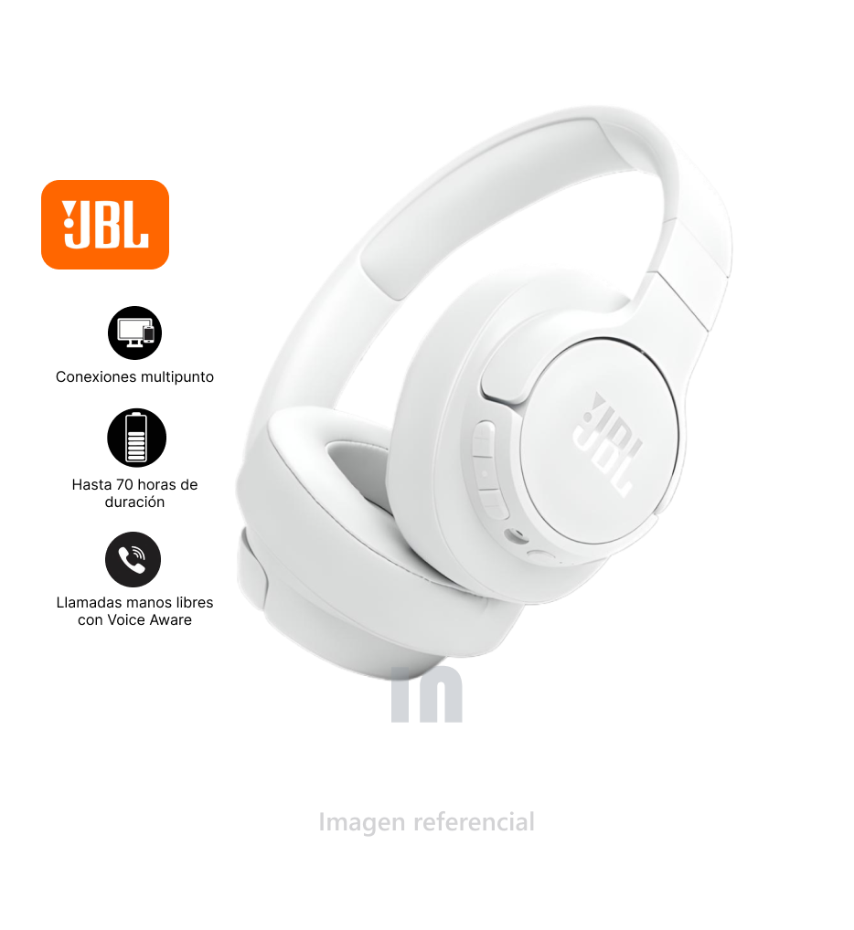 AUDÍFONOS JBL OVER-EAR TUNE 770 BT, BATERIA DE 70H, CANCELACION DE RUIDO BLANCO.